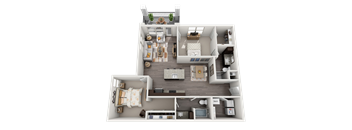 Two Bedroom Two Bathroom 3D Floor Plan